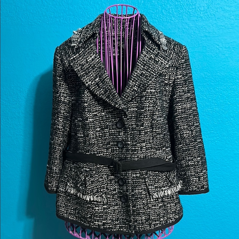 Lane Bryant Black and White Textured Blazer w/Notched Lapel, 3/4 sleeve, size 16